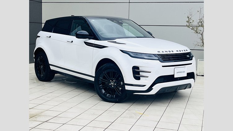 2024 認定中古車 Land Rover Range Rover Evoque Yulong White パノラミックルーフ 全席シートヒーター メリディアンサウンド ステアリングヒーター パワーテールゲート ヘッドアップディスプレイ アップルカープレイ/アンドロイドオート 置くだけ充電器 コールドクライメイトコンビニエンスパック ダイナミックHSE1.5L P300ePHEV 4WD 
