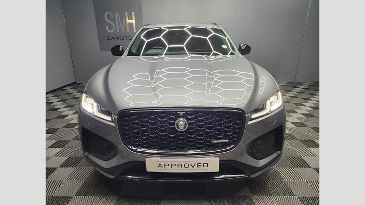 2024 Approved Jaguar F-Pace Eiger Grey Head-Up Display, Black Pack, panoramic sliding sunroof, Alcantara roof headlining, and 360-degree surround cameras, Meridian Surround Sound System, electrically deployable tow bar, red brake calipers,  D300 AWD R-Dynamic HSE