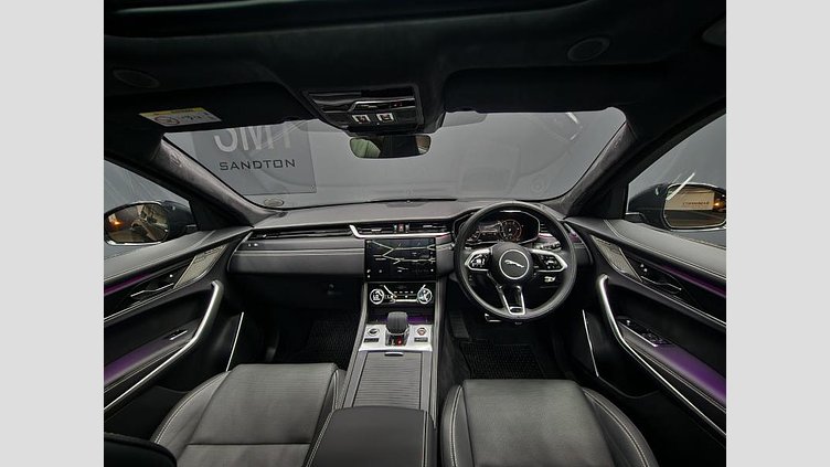 2025 Approved Jaguar F-Pace Santorini Black Black Roof Rails, Heads-up Display, 360 Degrees Surround Cameras, LED Headlights, Front and Rear PDC, 21 Inch wheels, Keyless Entry, Electric Tailgate, Meridian Surround Sound System, Cabin Lighting Ambient, Front Electric Seats with Memory, D300 AWD R-Dynamic HSE