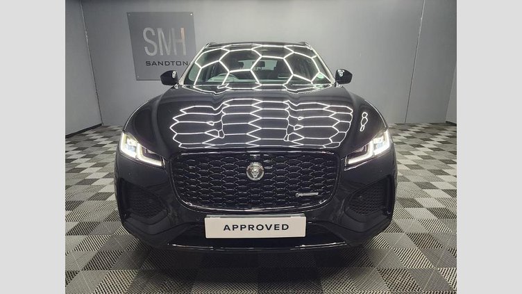 2025 Approved Jaguar F-Pace Santorini Black Black Roof Rails, Heads-up Display, 360 Degrees Surround Cameras, LED Headlights, Front and Rear PDC, 21 Inch wheels, Keyless Entry, Electric Tailgate, Meridian Surround Sound System, Cabin Lighting Ambient, Front Electric Seats with Memory, D300 AWD R-Dynamic HSE
