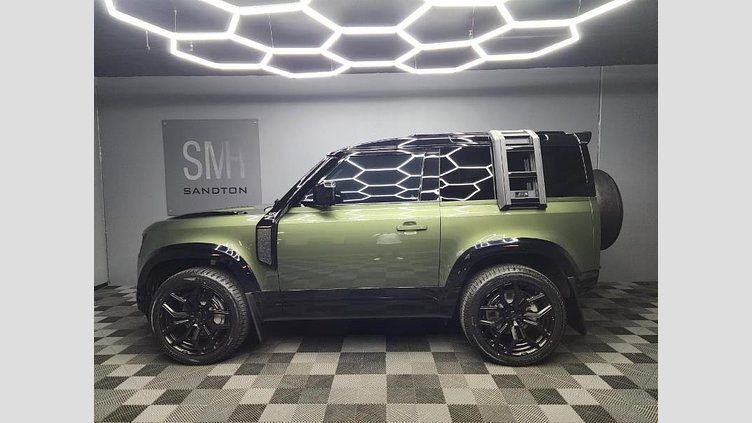 2026 Approved Land Rover Defender 90 Woolstone Green 2026 Land Rover Defender 90 D350 X-Dynamic HSE in striking Woolstone Green, demo model, available from the second half of the year. Features an aggressive Urban conversion including D350 X-Dynamic HSE