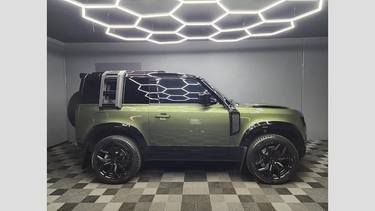 2026 Approved Land Rover Defender 90 Woolstone Green 2026 Land Rover Defender 90 D350 X-Dynamic HSE in striking Woolstone Green, demo model, available from the second half of the year. Features an aggressive Urban conversion including D350 X-Dynamic HSE