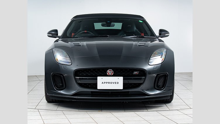 2019 認定中古車 Jaguar F-Type カルパチアン グレー (プレミアム・メタリック) ジャガー 3.0リッターV6 380PS スーパーチャージド ガソリン エンジン (オートマチックトランスミッション、オールホイールドライブ(AWD)) コンバーチブル CHEQUERED FLAG EDITION