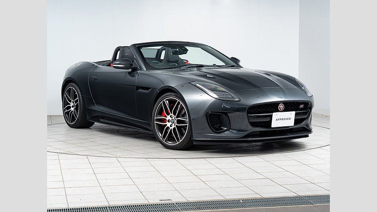 2019 認定中古車 Jaguar F-Type カルパチアン グレー (プレミアム・メタリック) ジャガー 3.0リッターV6 380PS スーパーチャージド ガソリン エンジン (オートマチックトランスミッション、オールホイールドライブ(AWD)) コンバーチブル CHEQUERED FLAG EDITION